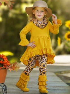 Sunflower Leopard Print Tunic, Legging & Scarf Set