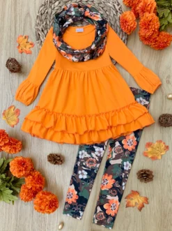 Camo Flower Tunic, Scarf & Legging Set -Kid's Apparel Sales GFSEB058 Orange scaled