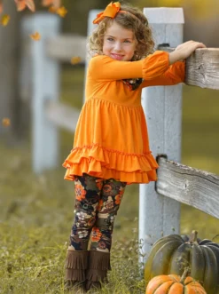 Camo Flower Tunic, Scarf & Legging Set -Kid's Apparel Sales GFSEB058 Orange 1