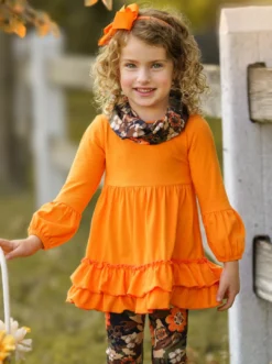 Camo Flower Tunic, Scarf & Legging Set -Kid's Apparel Sales GFSEB058 Orange 4