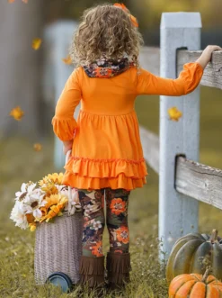 Camo Flower Tunic, Scarf & Legging Set -Kid's Apparel Sales GFSEB058 Orange 5