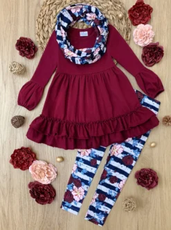 Line Leader Legging & Scarf Set 8 Line Leader Legging & Scarf Set -Kid's Apparel Sales GFSEB060 Burgundy scaled