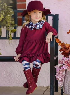 Line Leader Legging & Scarf Set 9 Line Leader Legging & Scarf Set -Kid's Apparel Sales GFSEB060 Burgundy 5