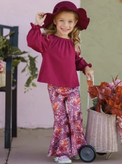 Fav Flowers Bell Bottom Set -Kid's Apparel Sales GFSEB062 Burgundy 1 885dc727 15ca 4238 abba d24d6a533784