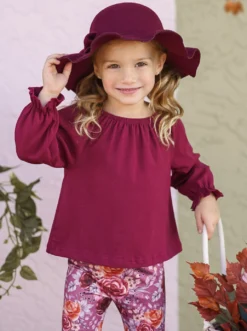 Fav Flowers Bell Bottom Set -Kid's Apparel Sales GFSEB062 Burgundy 3
