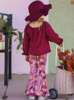 Fav Flowers Bell Bottom Set -Kid's Apparel Sales GFSEB062 Burgundy 4 055deef2 6e4e 4790 85fd 237c35c6d683