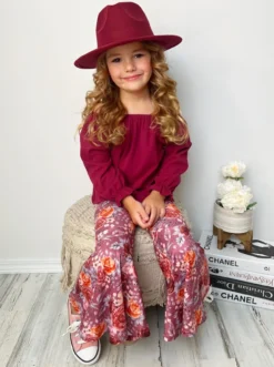 Fav Flowers Bell Bottom Set -Kid's Apparel Sales GFSEB062 Burgundy 4d166ccf 2a07 48ca 9361 ad4168e78570