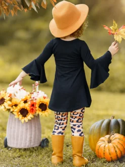 Happy Fall Y'all Stripes & Leopard Print Legging Set -Kid's Apparel Sales GFSEB064 Leopard 4