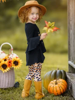 Happy Fall Y'all Stripes & Leopard Print Legging Set -Kid's Apparel Sales GFSEB064 Leopard 5