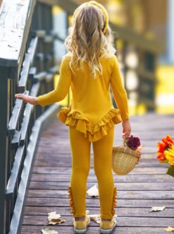 Autumn Leaves Golden Rib Knit Legging Set -Kid's Apparel Sales GFSEB069 Mustard 5