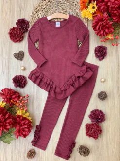 Berry Nice Waffle Knit Legging Set 8 Berry Nice Waffle Knit Legging Set -Kid's Apparel Sales GFSEB070 Burgundy scaled