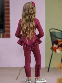 Berry Nice Waffle Knit Legging Set 9 Berry Nice Waffle Knit Legging Set -Kid's Apparel Sales GFSEB070 Burgundy 2