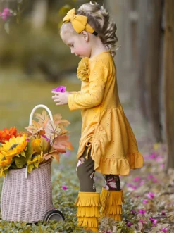Fun With Florals Eyelet Ruffled Tunic & Legging Set -Kid's Apparel Sales GFSEB073 Marigold 1