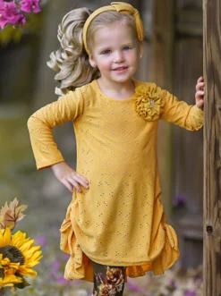 Fun With Florals Eyelet Ruffled Tunic & Legging Set -Kid's Apparel Sales GFSEB073 Marigold 2