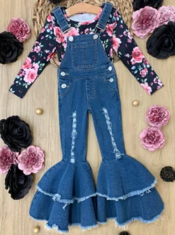 Fall Florals Flared Overall Set -Kid's Apparel Sales GFSEB075 Black scaled