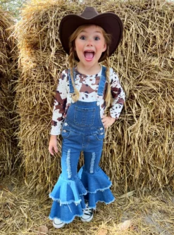 Girl Power Flared Denim Overall Set -Kid's Apparel Sales GFSEB077 Brown 10 scaled