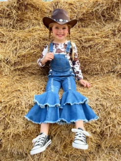 Girl Power Flared Denim Overall Set -Kid's Apparel Sales GFSEB077 Brown 7 scaled