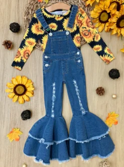 Girl Power Flared Denim Overall Set -Kid's Apparel Sales GFSEB078 Marigold scaled
