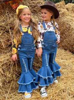 Girl Power Flared Denim Overall Set -Kid's Apparel Sales GFSEB078 MarigoldANSGFSEB077 Brown 2 1 scaled