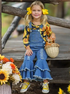 Girl Power Flared Denim Overall Set -Kid's Apparel Sales GFSEB078 Marigold 2