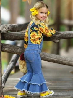 Girl Power Flared Denim Overall Set -Kid's Apparel Sales GFSEB078 Marigold 5