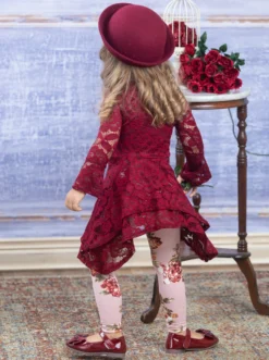 Darling Lace Sidetail Tunic & Legging Set -Kid's Apparel Sales GFSEB117 Burgundy 3 scaled