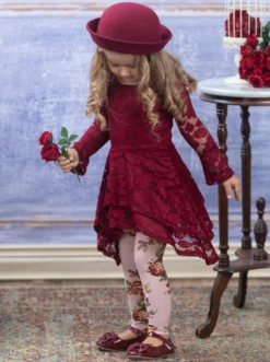 Darling Lace Sidetail Tunic & Legging Set -Kid's Apparel Sales GFSEB117 Burgundy 7 scaled