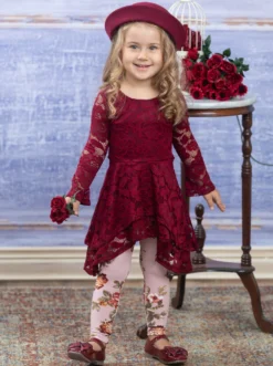 Darling Lace Sidetail Tunic & Legging Set -Kid's Apparel Sales GFSEB117 Burgundy 9 scaled