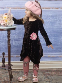 Cute Crushed Velvet Sidetail Tunic & Legging Set -Kid's Apparel Sales GFSEB119 Brown 4 scaled