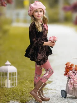 Cute Crushed Velvet Sidetail Tunic & Legging Set