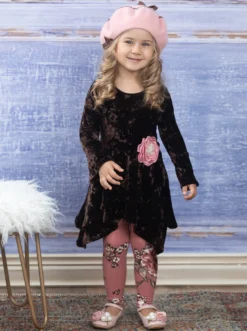 Cute Crushed Velvet Sidetail Tunic & Legging Set -Kid's Apparel Sales GFSEB119 Brown 8 scaled
