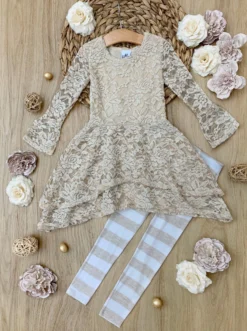Crème Lace Sidetail Tunic & Legging Set
