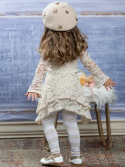 Crème Lace Sidetail Tunic & Legging Set -Kid's Apparel Sales GFSEB122 Cream 1