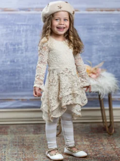 Crème Lace Sidetail Tunic & Legging Set -Kid's Apparel Sales GFSEB122 Cream 7