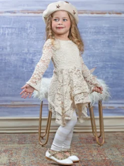 Crème Lace Sidetail Tunic & Legging Set -Kid's Apparel Sales GFSEB122 Cream 9