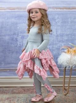 Love Lace Handkerchief Tunic & Legging Set -Kid's Apparel Sales GFSEB127 Grey 2