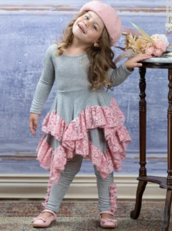 Love Lace Handkerchief Tunic & Legging Set -Kid's Apparel Sales GFSEB127 Grey 20