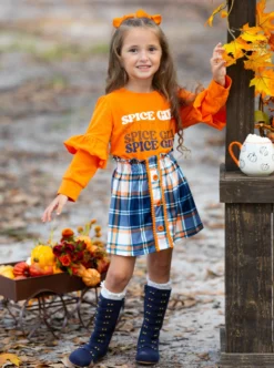 Spice Girl Vibes Plaid Skirt Casual Set 11 Spice Girl Vibes Plaid Skirt Casual Set -Kid's Apparel Sales GFSEC005 Orange 11 scaled