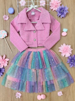 Fairy Flutter Jacket & Rainbow Tutu Skirt Set 8 Fairy Flutter Jacket & Rainbow Tutu Skirt Set -Kid's Apparel Sales GFSEC009 HotPink scaled