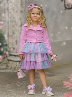 Fairy Flutter Jacket & Rainbow Tutu Skirt Set 9 Fairy Flutter Jacket & Rainbow Tutu Skirt Set -Kid's Apparel Sales GFSEC009 HotPink 1
