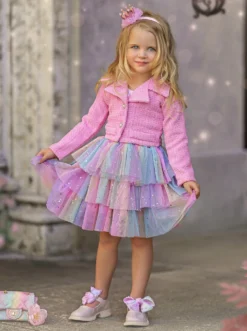 Fairy Flutter Jacket & Rainbow Tutu Skirt Set 10 Fairy Flutter Jacket & Rainbow Tutu Skirt Set -Kid's Apparel Sales GFSEC009 HotPink 2