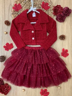 Fairy Flutter Red Jacket & Tutu Skirt Set -Kid's Apparel Sales GFSEC009 Red scaled