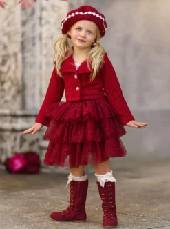 Fairy Flutter Red Jacket & Tutu Skirt Set -Kid's Apparel Sales GFSEC009 Red 1