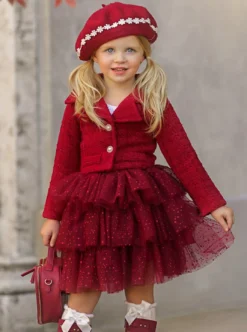 Fairy Flutter Red Jacket & Tutu Skirt Set -Kid's Apparel Sales GFSEC009 Red 3