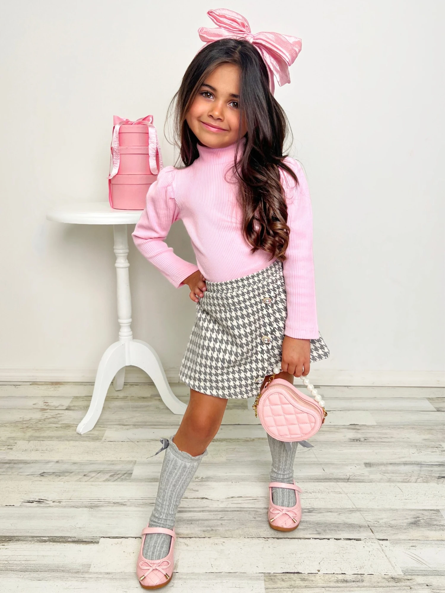 OOTD-Ready Pink Turtleneck Top & Houndstooth Skort Set 3 OOTD-Ready Pink Turtleneck Top & Houndstooth Skort Set - Image 3