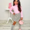 OOTD-Ready Pink Turtleneck Top & Houndstooth Skort Set