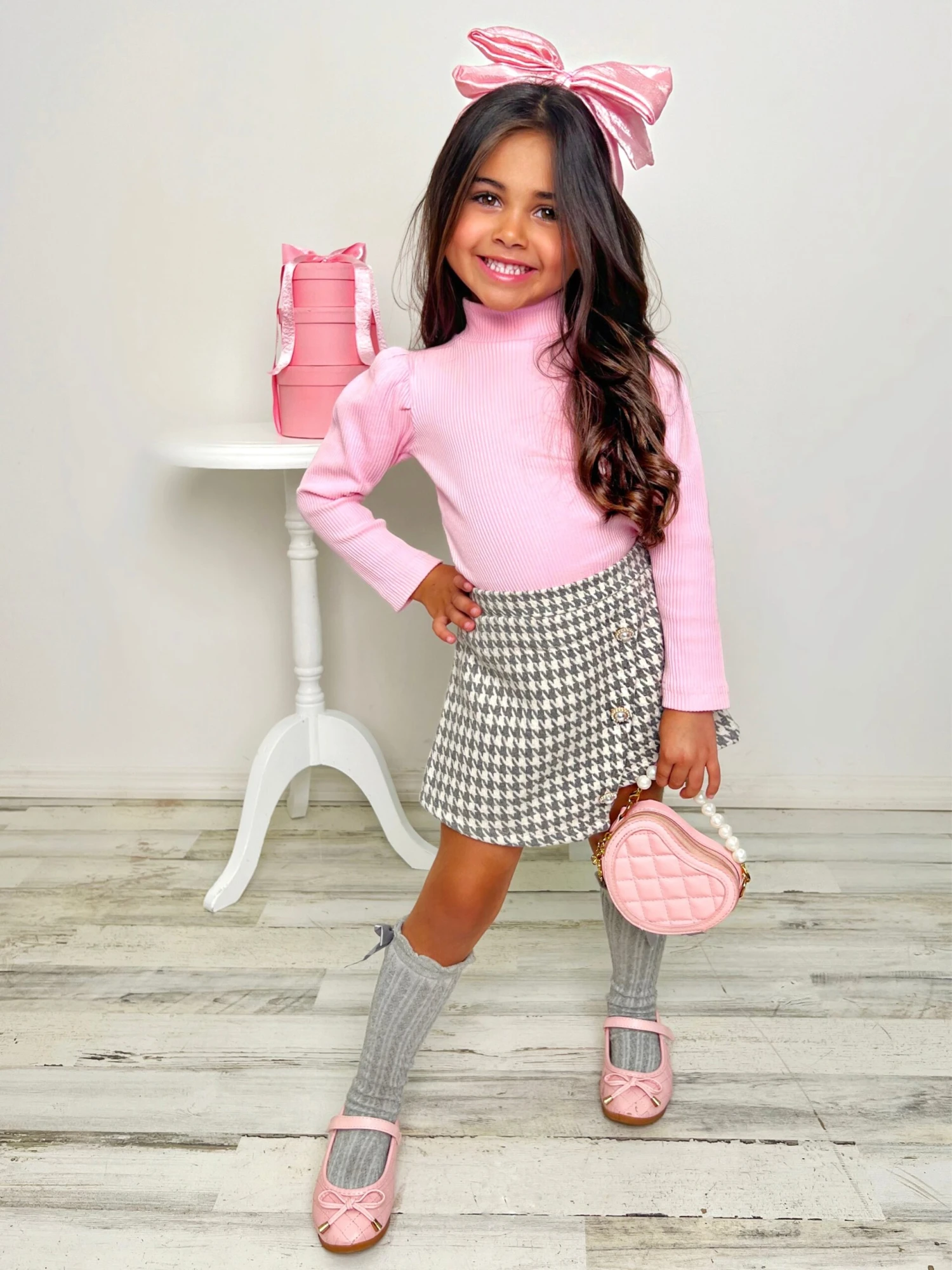 OOTD-Ready Pink Turtleneck Top & Houndstooth Skort Set 1 OOTD-Ready Pink Turtleneck Top & Houndstooth Skort Set