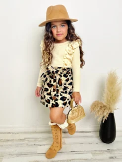 Purrfectly Chic Top & Leopard Print Skirt Set -Kid's Apparel Sales GFSEC013 Leopard scaled