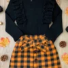 Feels Like Fall Ruffled Sweater & Checkered Skirt Set