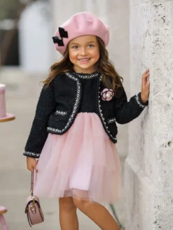 Fabulousity Tweed Blazer & Tulle Tutu Dress Set -Kid's Apparel Sales GFSEC024 Pink 3